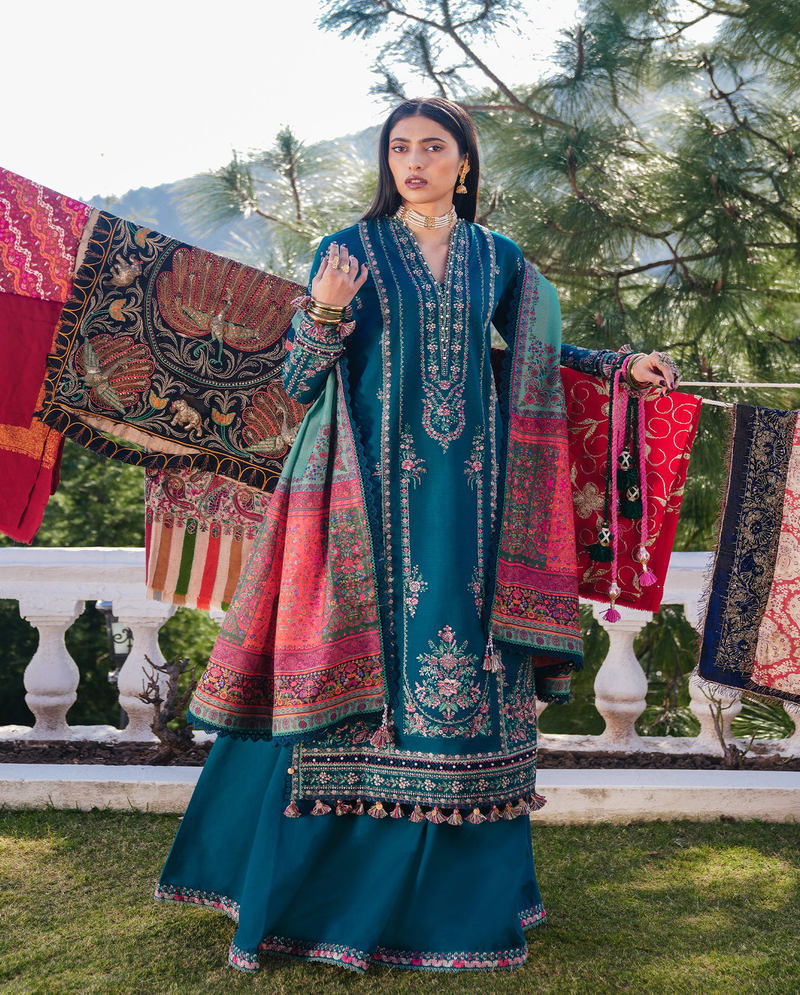Luxury Embroidered Navy Dhanak Winter Suit