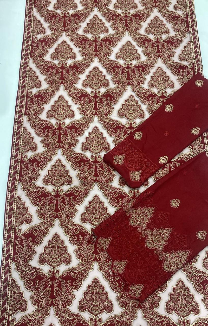 Red Dhanak Suit with Fancy Print Shawl