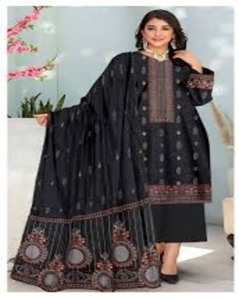 Black Dhanak Suit with Ready-to-Wear Pallo Shawl