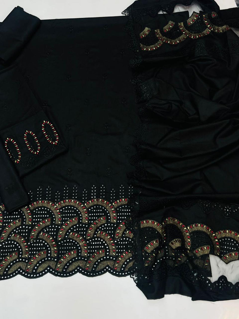 Luxury Embroidered Black Dhanak Winter Suit