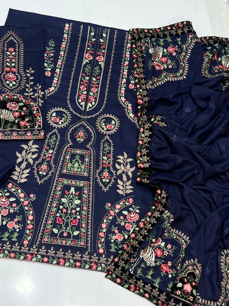 Luxury Embroidered Dhanak 3-Piece Suit