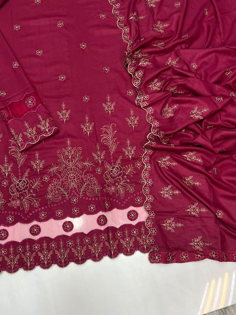 Luxury Embroidered Magenta Dhanak Suit