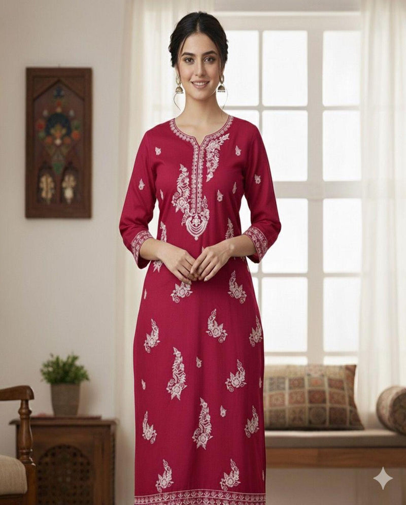 Embroidered Wine Unstitched Suit