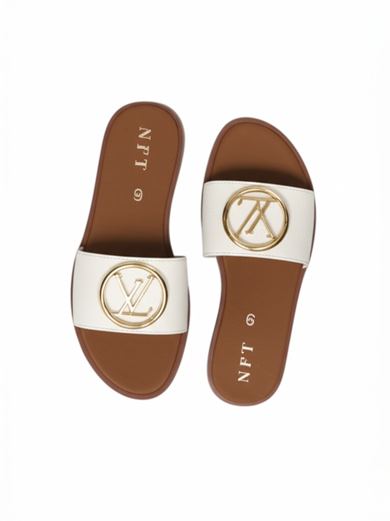 Stylish White and Brown Flat Sandals
