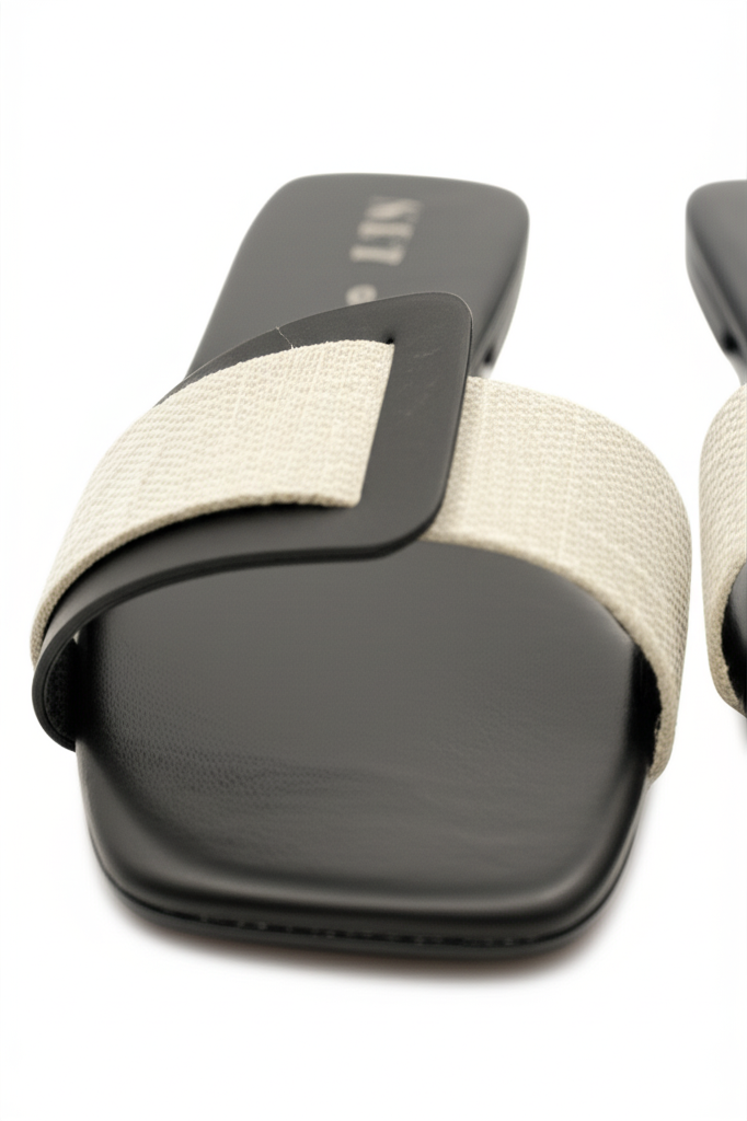 Black & Beige Buckle Slides