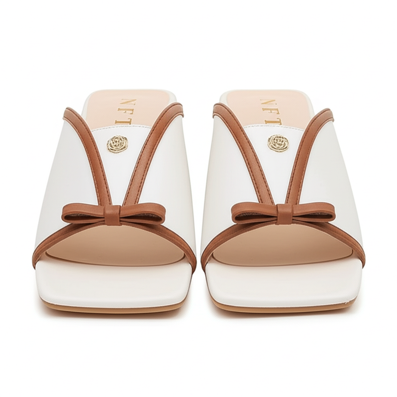 White & Brown Bow Mules