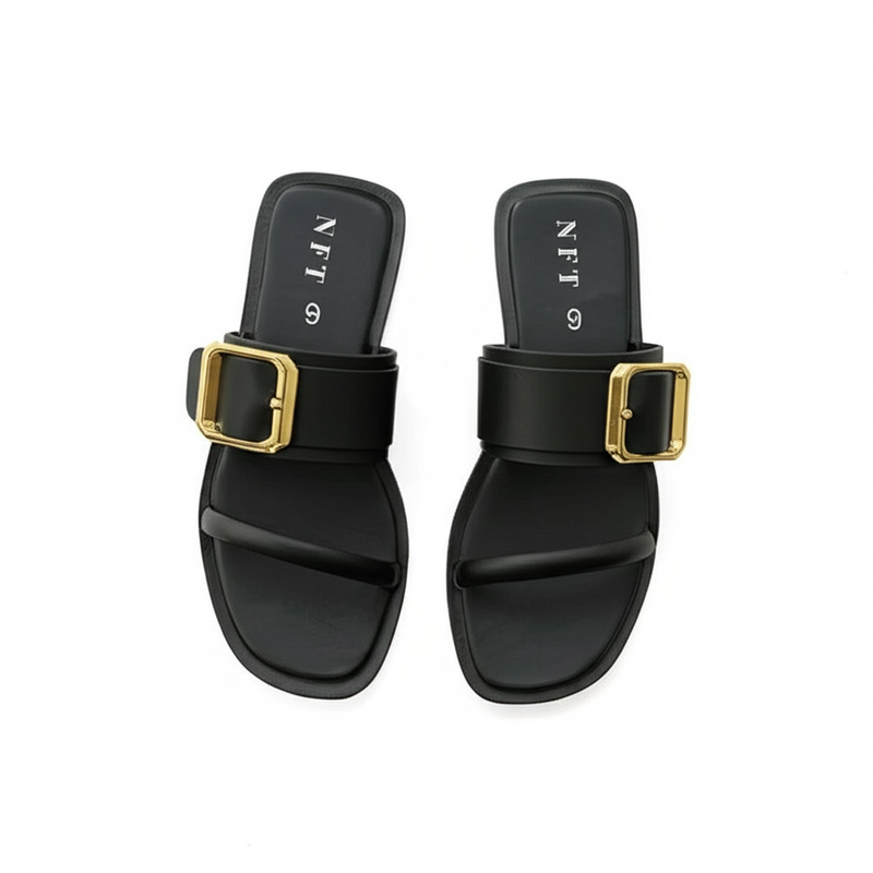 Black Buckle Strap Slides