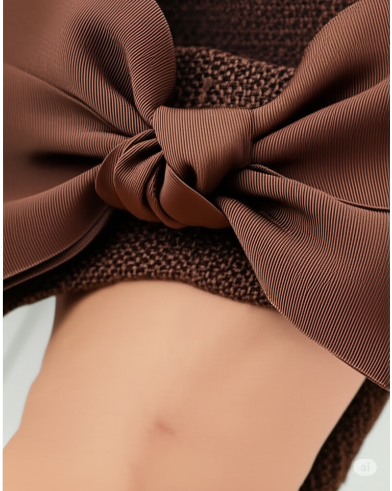 Charming Brown Bow Flat Sandals