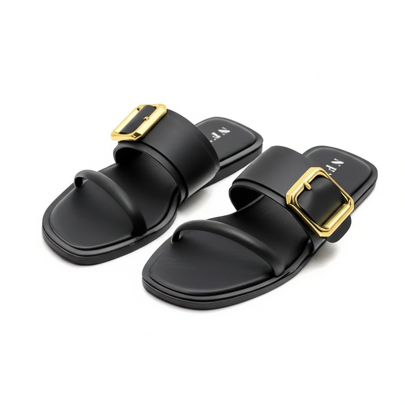 Black Buckle Strap Slides