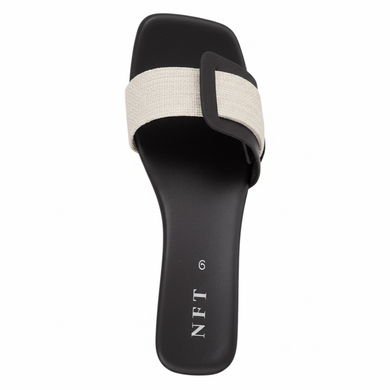 Black & Beige Buckle Slides