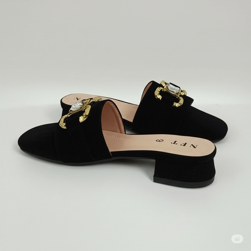 Black & Gold Embellished Mules