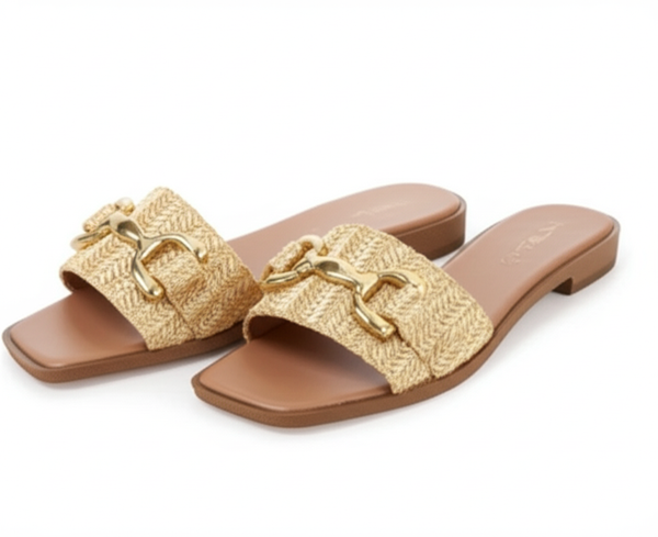 Woven Gold Buckle Slides