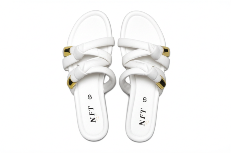 White Crisscross Strap Flat Sandals