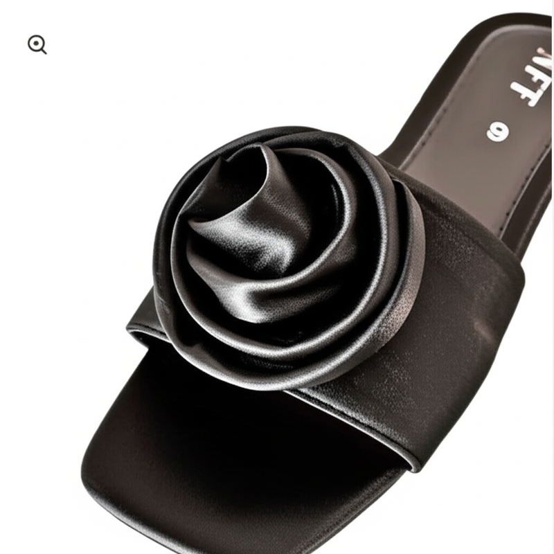 Elegant Black Floral Flat Sandals