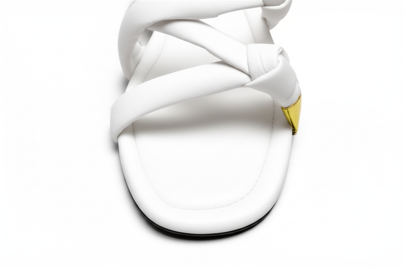 White Crisscross Strap Flat Sandals
