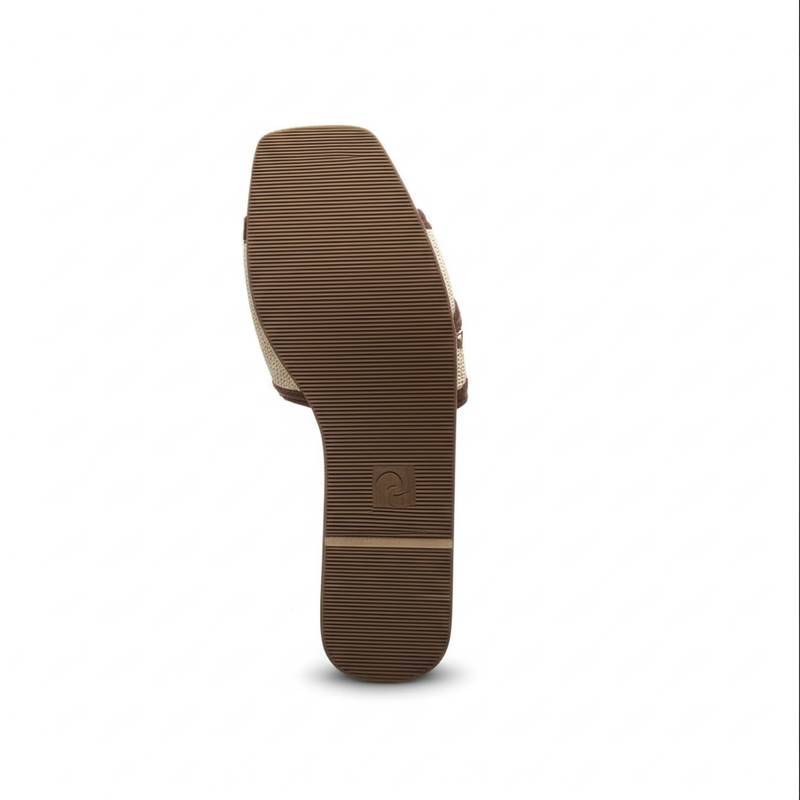 Beige & Brown Cross-Strap Slides