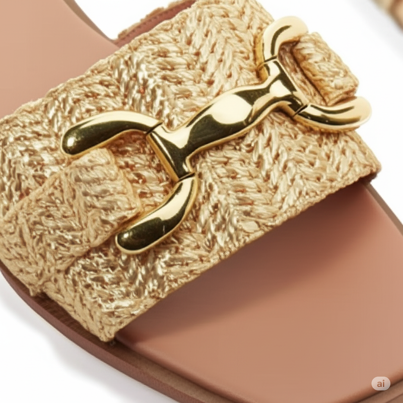 Woven Gold Buckle Slides