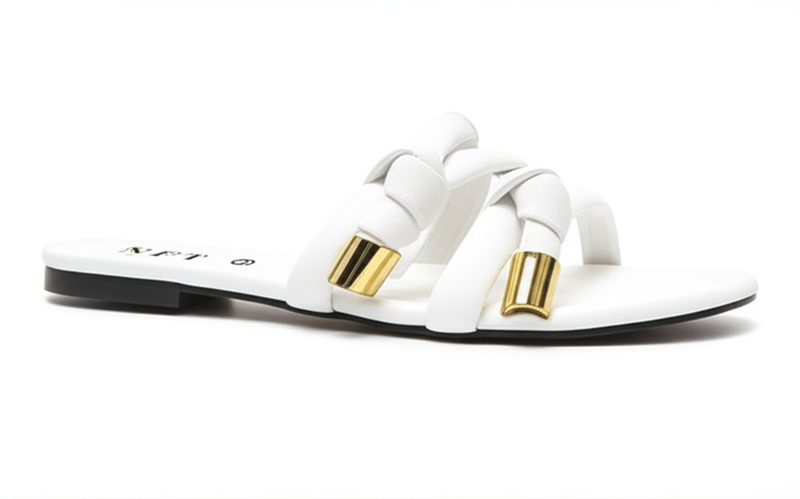 White Crisscross Strap Flat Sandals