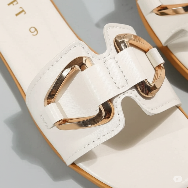 Elegant White Flat Sandals with Gold Buckle