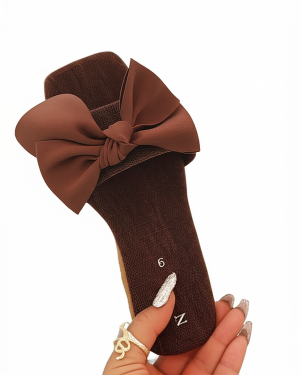 Charming Brown Bow Flat Sandals