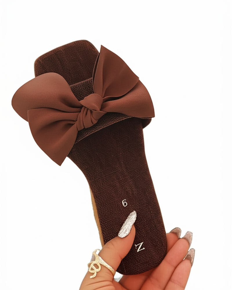 Charming Brown Bow Flat Sandals