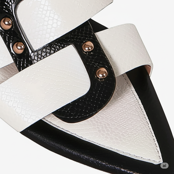 White Buckle Pointed Slides