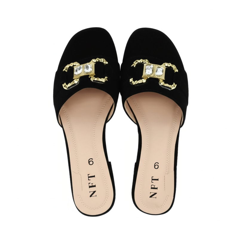 Black & Gold Embellished Mules