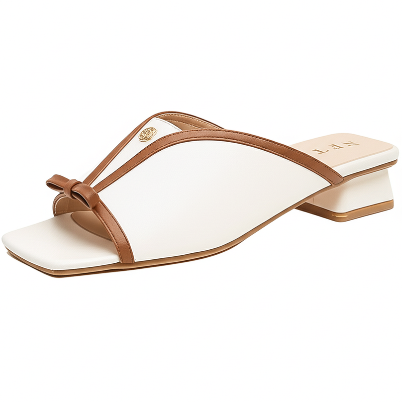 White & Brown Bow Mules