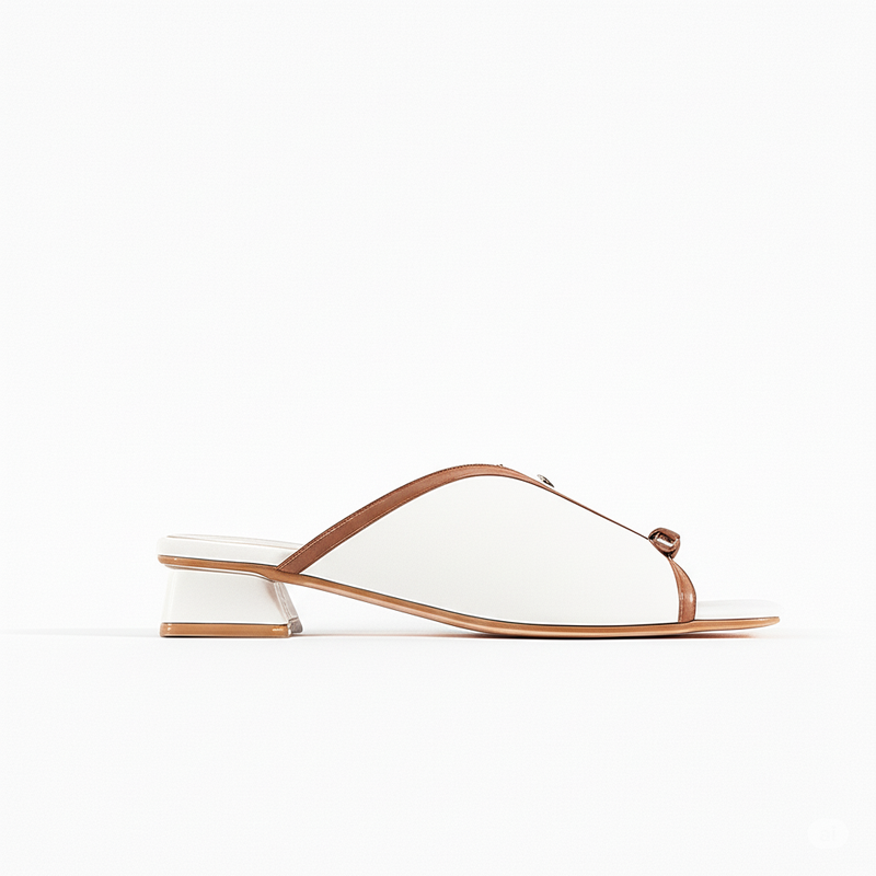 White & Brown Bow Mules