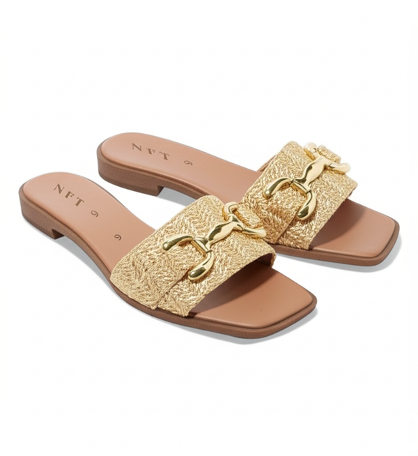 Woven Gold Buckle Slides