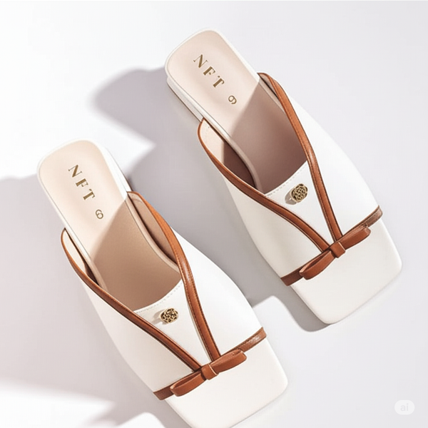 White & Brown Bow Mules