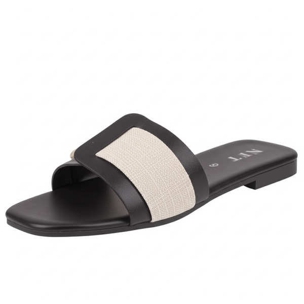 Black & Beige Buckle Slides