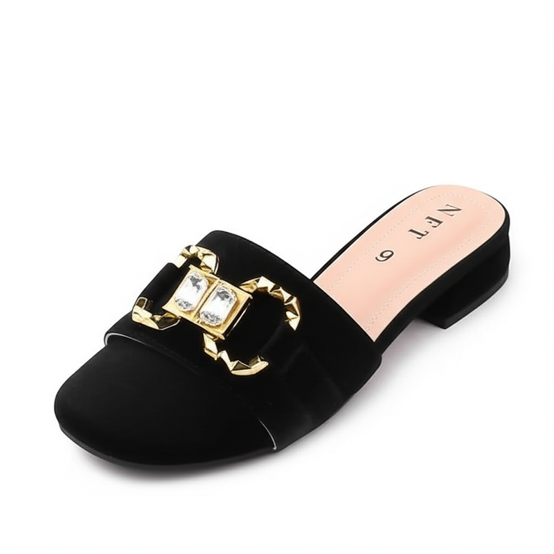 Black & Gold Embellished Mules