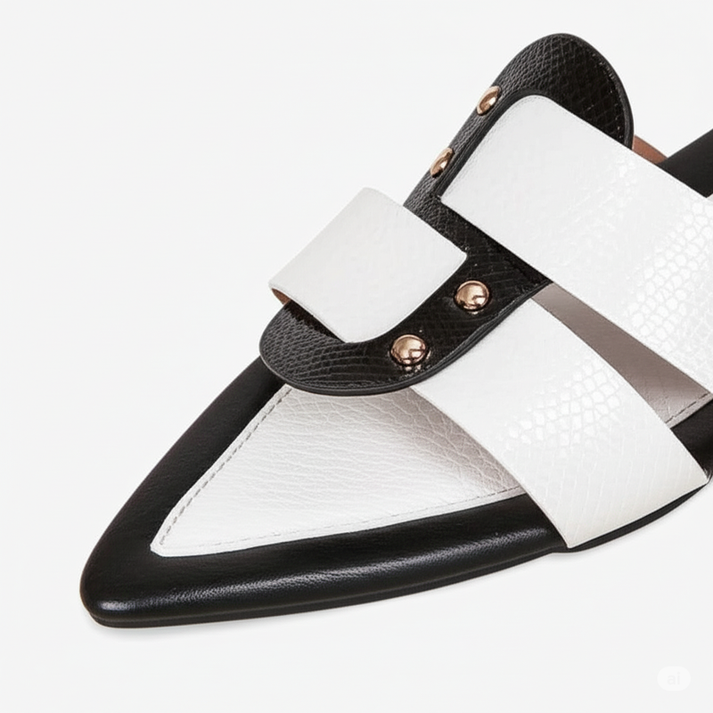 White Buckle Pointed Slides