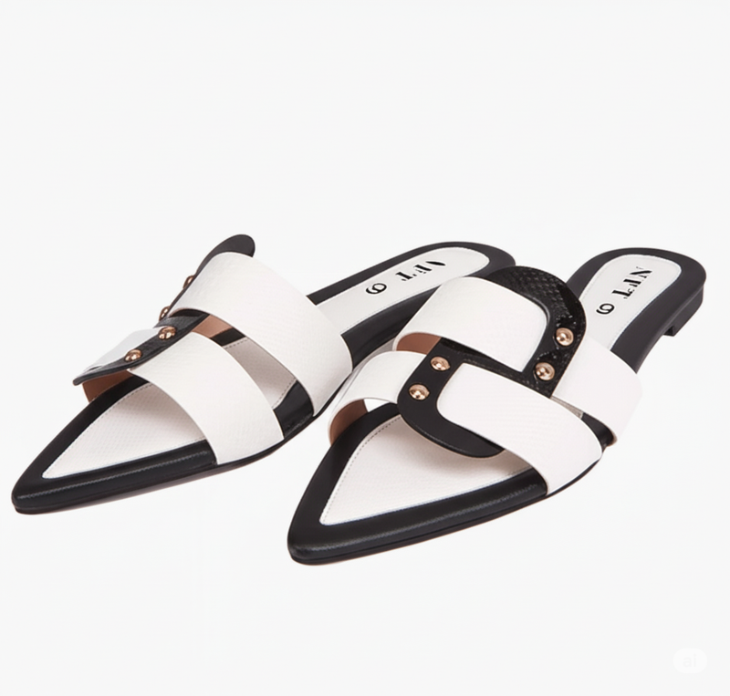 White Buckle Pointed Slides