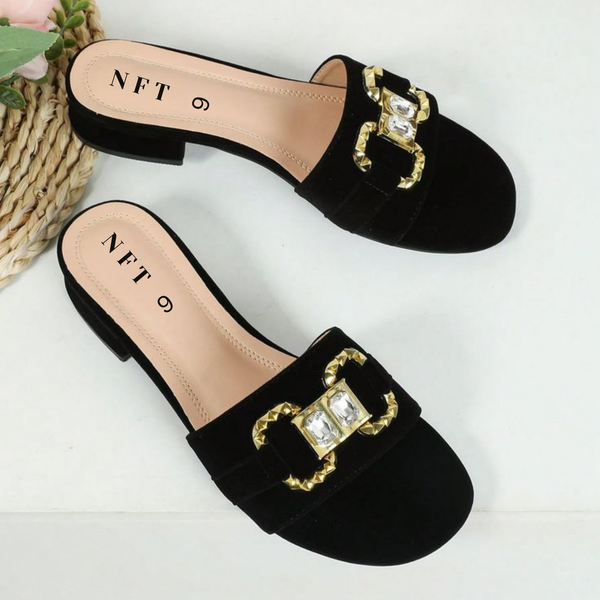 Black & Gold Embellished Mules