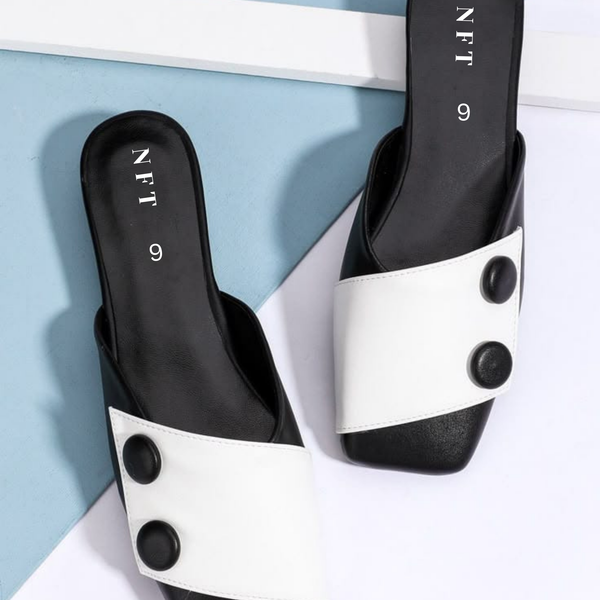 Women's Two-Tone Block Heeled Mules