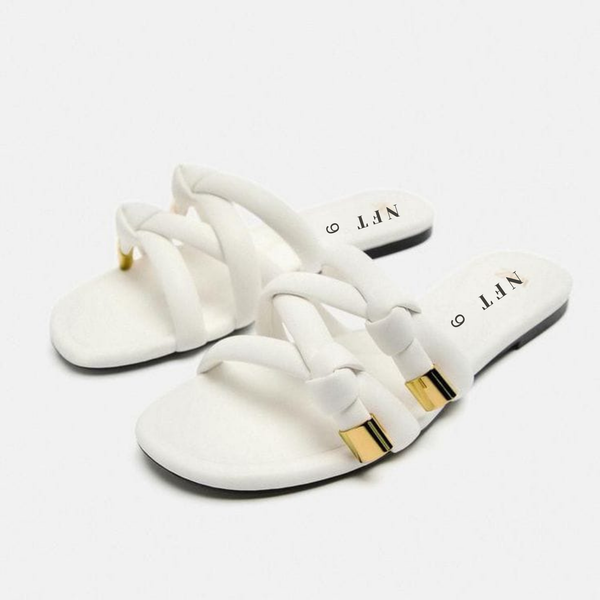 White Crisscross Strap Flat Sandals