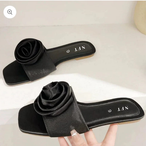 Elegant Black Floral Flat Sandals