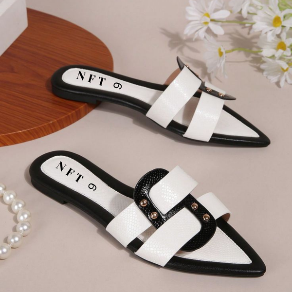 White Buckle Pointed Slides