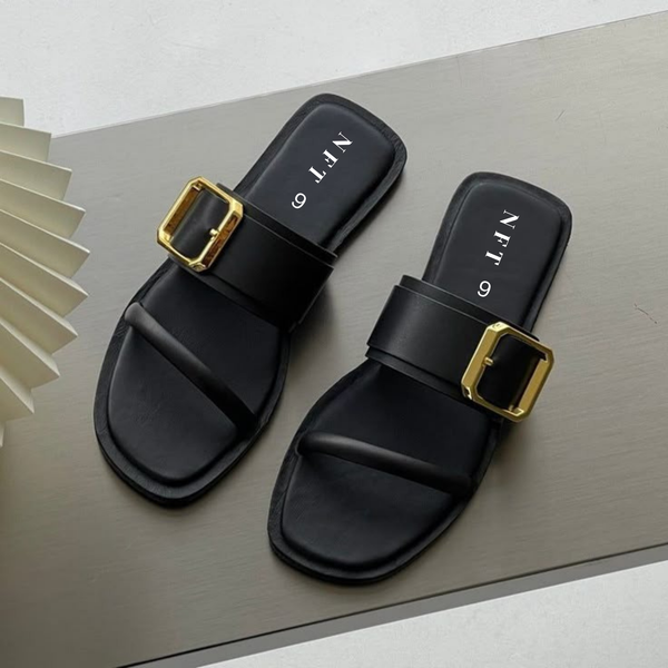 Black Buckle Strap Slides