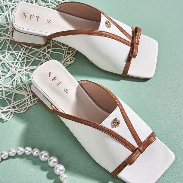 White & Brown Bow Mules