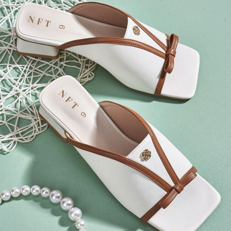White & Brown Bow Mules