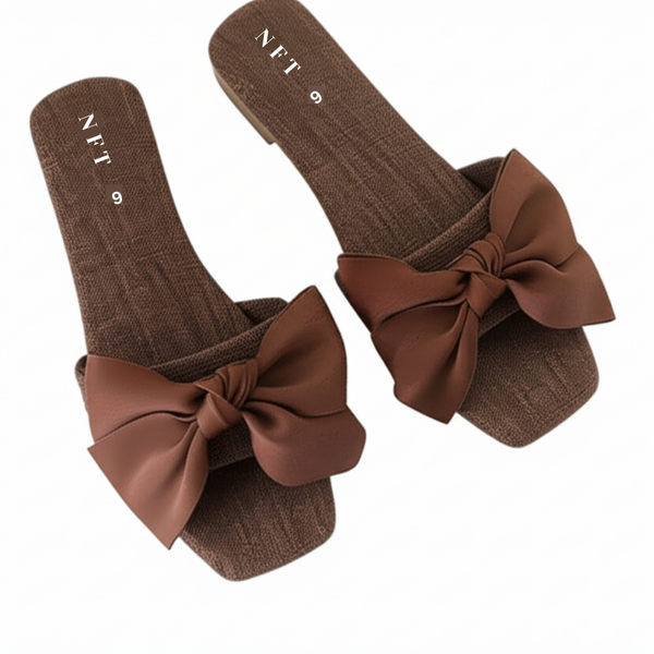 Charming Brown Bow Flat Sandals