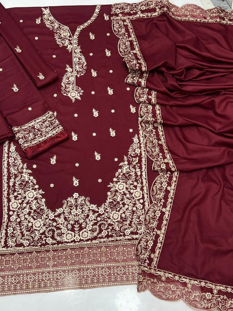Dhanak Embroidered 3-Piece Suit