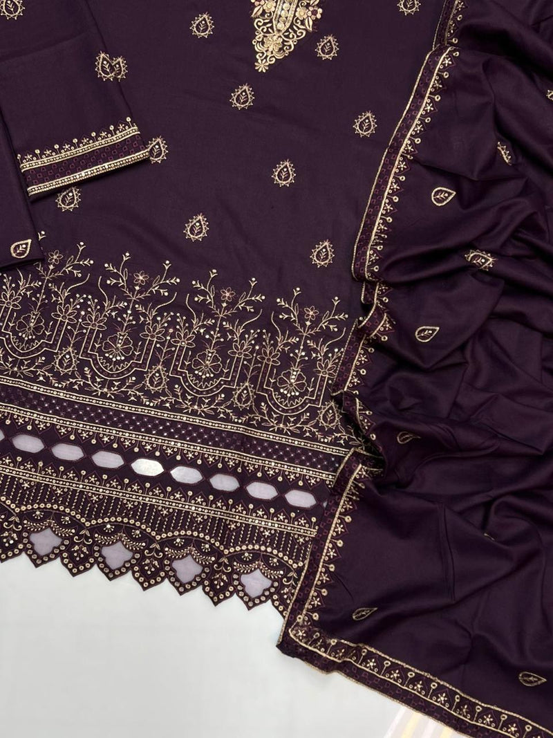 Plum Dhanak Embroidered Winter Suit