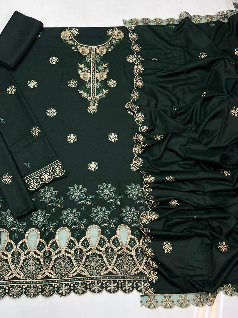 Forest Green Dhanak Embroidered Winter Suit