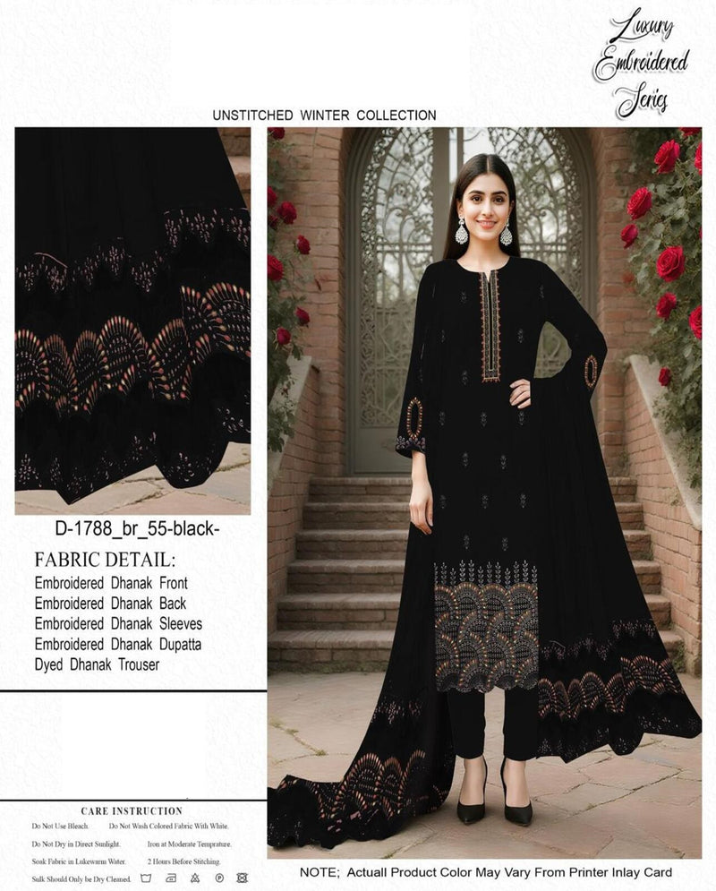 Luxury Embroidered Black Dhanak Winter Suit