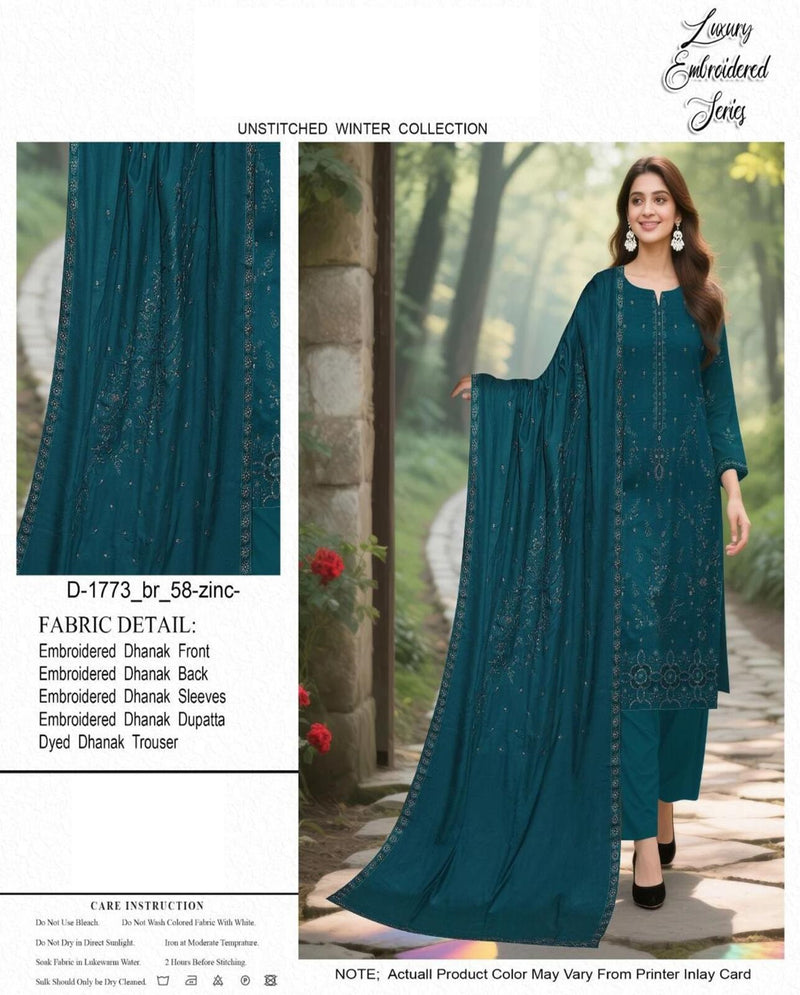 Luxury Embroidered Zinc Dhanak Winter Suit
