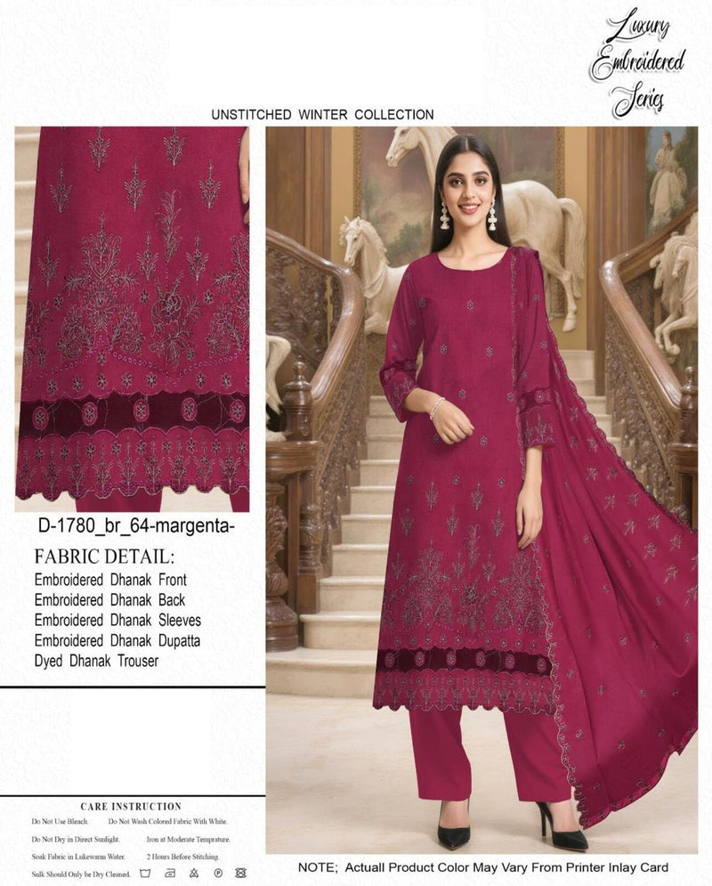 Luxury Embroidered Magenta Dhanak Suit